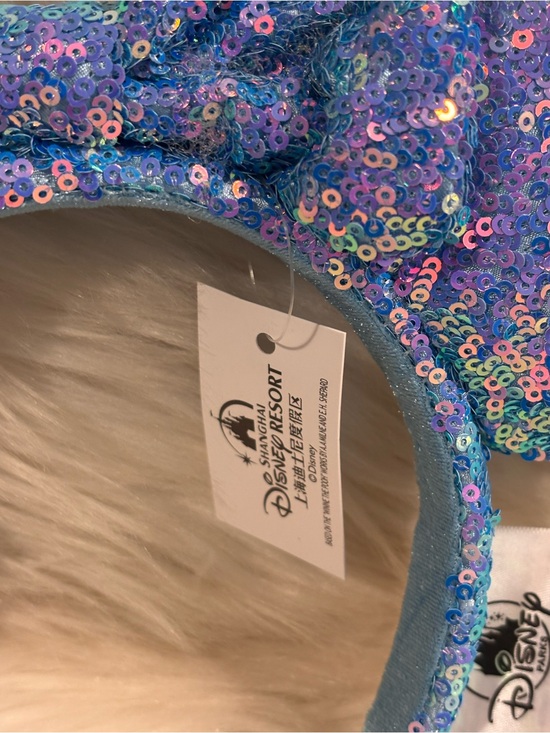 Shanghai Disney Parks Minnie Ears Sequin Bow Blue Iridescent Sparkly Headband